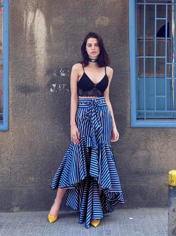 Bandage Striped Falbala Fishtail Skirt Bottoms