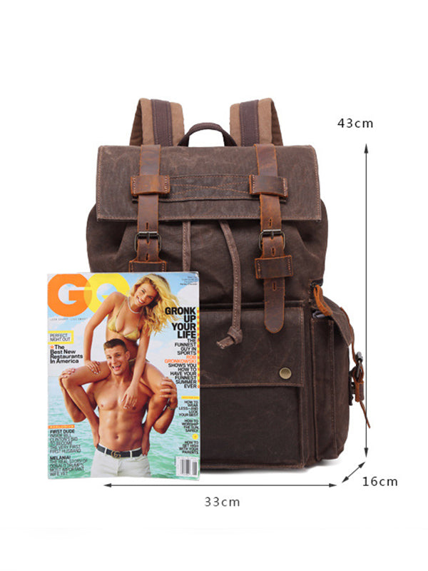 Waterproof Mad Horse leather Canvas shoulder bag Travel backpack