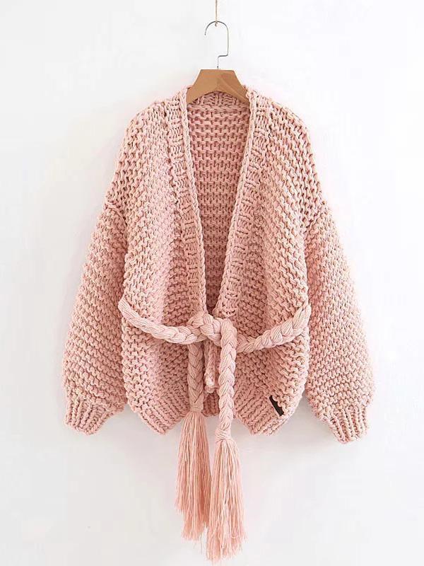 Hollow Knitting Bandage Long Sleeves Cardigan Tops