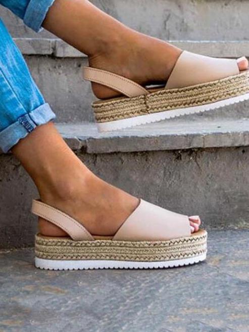 Fashion Open-toe Straw Plaited Flats Sandal Shoes