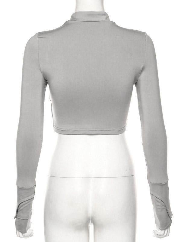 Solid Navel Exposed False Two Tight-Fitting Tops