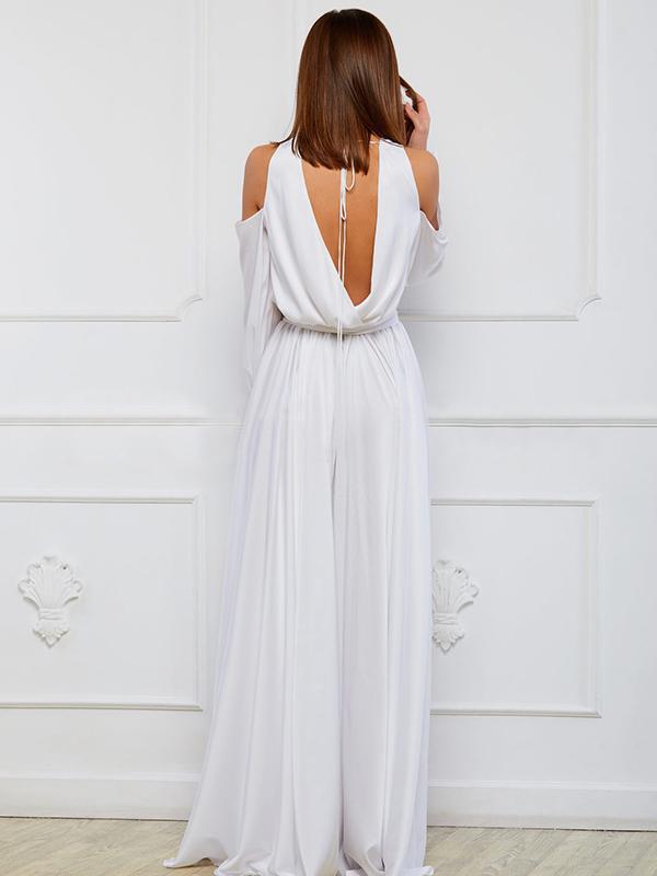 Bohemia V-Neck Long sleeves Off shoulder Split-side Maxi Dress