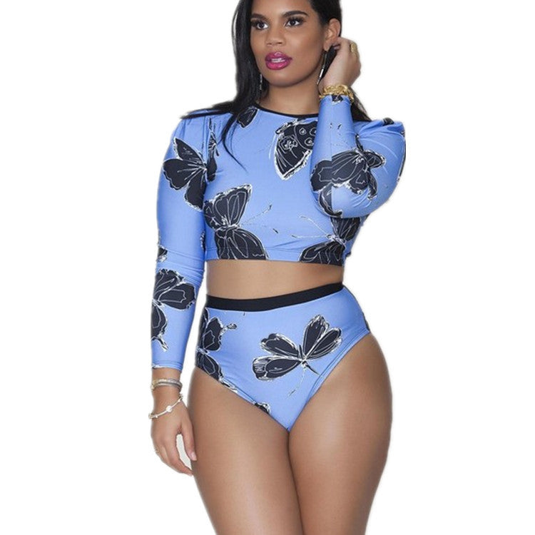 Large Butterfly Long Sleeve High Waist BIKINI SWIMSUIT