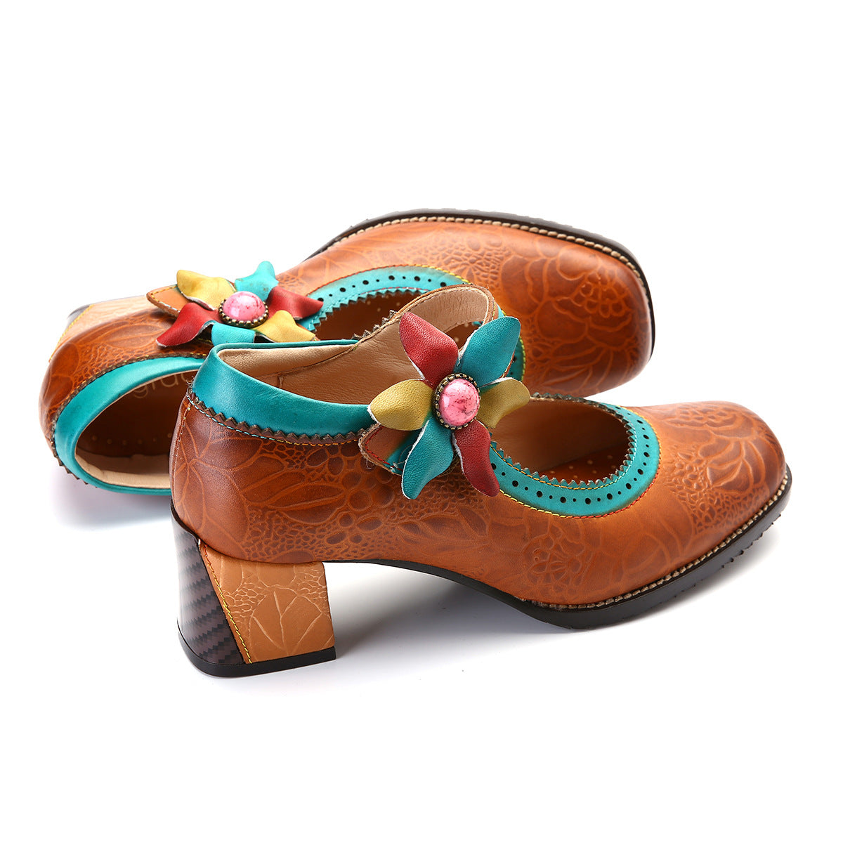 Handmade leather women's heel shoes Mary Jane shoes sandals
