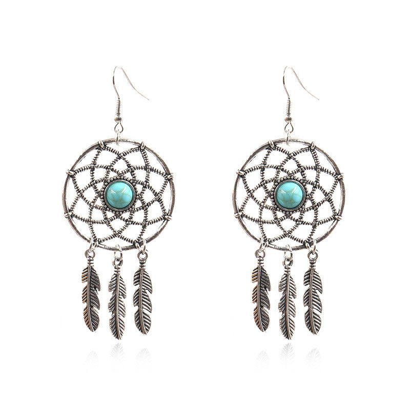 Fashion dream catcher leaf tassel earrings turquoise earrings