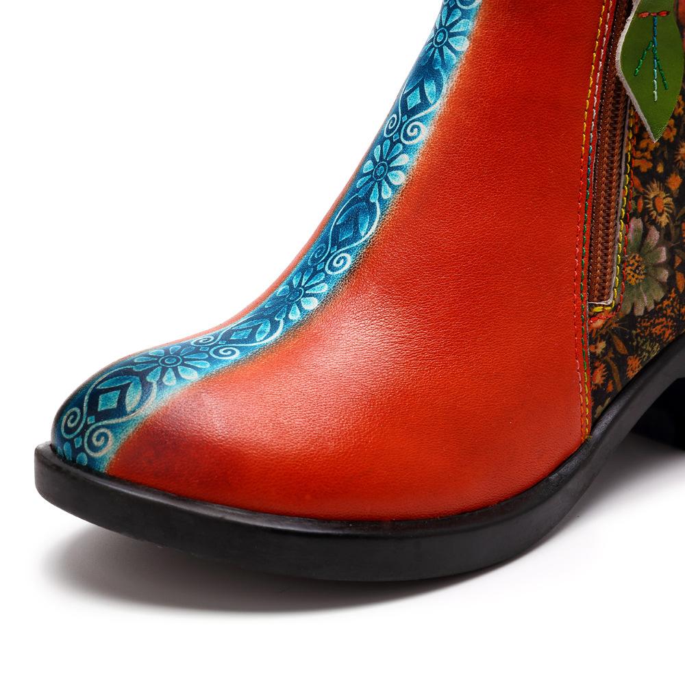 plant print ladies leather comfortable boots