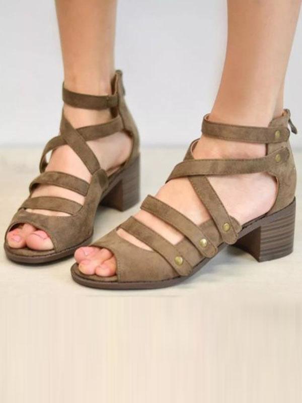 Fashion Open-toe Multi-Strap Mid-heel Sandals Shoes