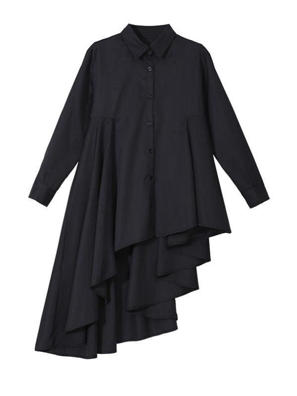 LOOSE BLACK CROPPED PLEATED SHIRT