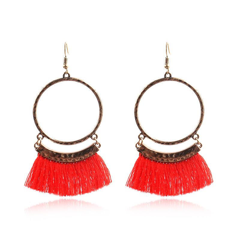 Large circle earrings long tassel pendant earrings