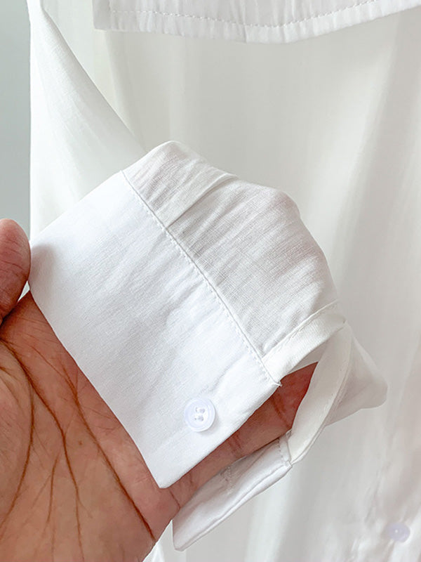 Simple Solid Color Buttoned Lapel Sun Protection Long Sleeves Blouse Tops