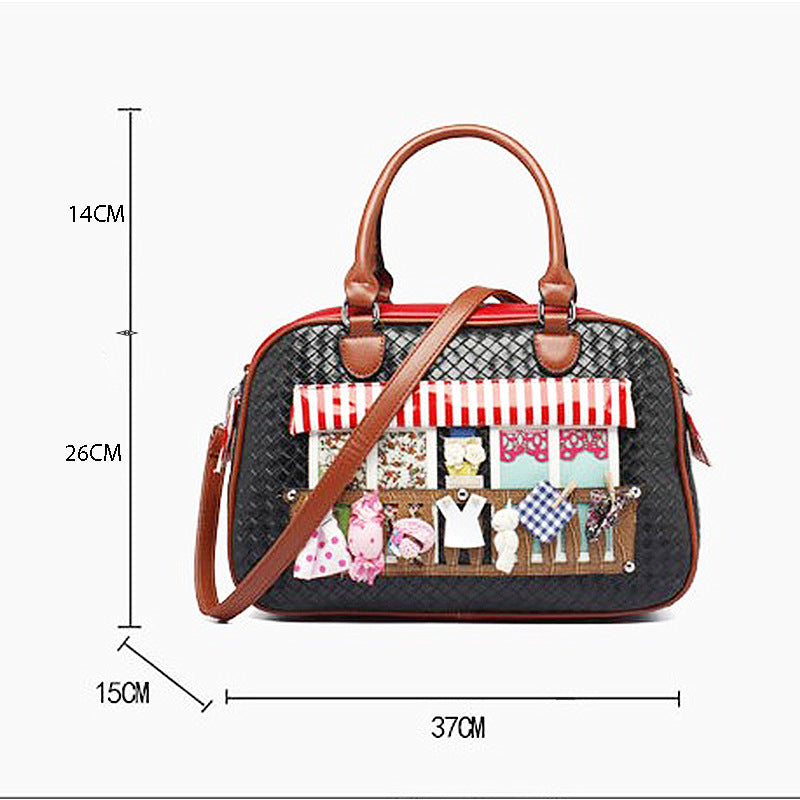 Fashion women woven embroidery bright leather Shoulder Bags