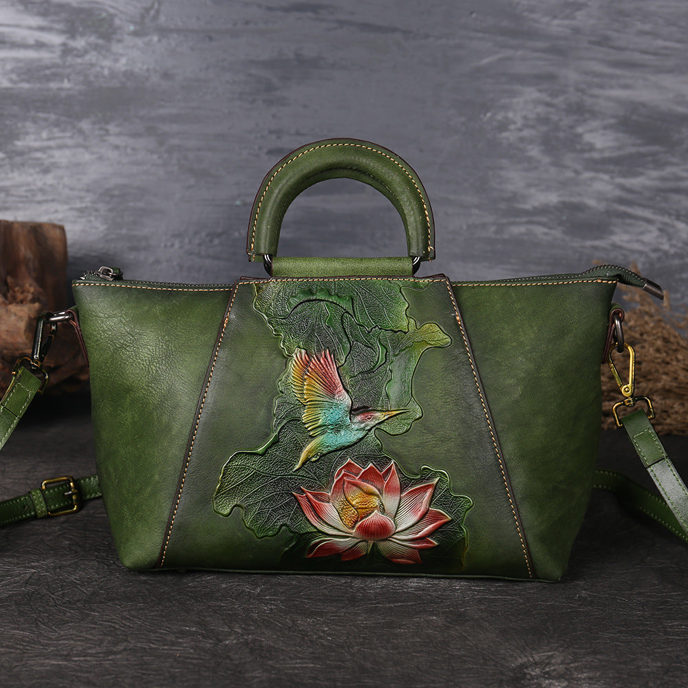 WOMEN GENUINE LEATHER VINTAGE TOTEM DESIGNER HANDBAG SHOULDER BAG