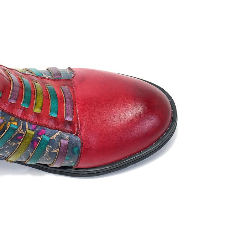 Red Casual vintage ethnic style leather boots