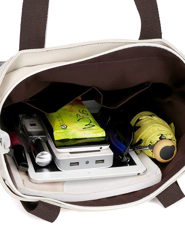 Ethnic Style Printed Zipper Canvas Bag