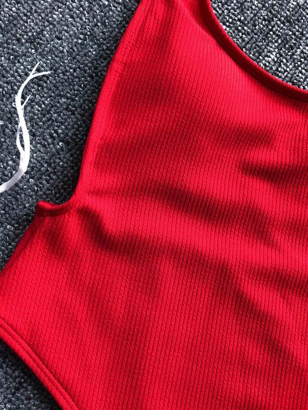 Ribbed Plain Wide Strap One-piece Swimsuit