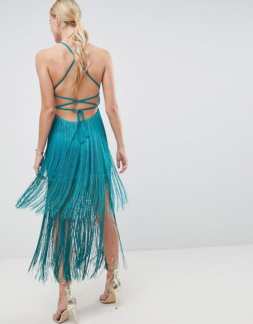 Zipper Backless Tassel Ethnic Style Clothing Dress
