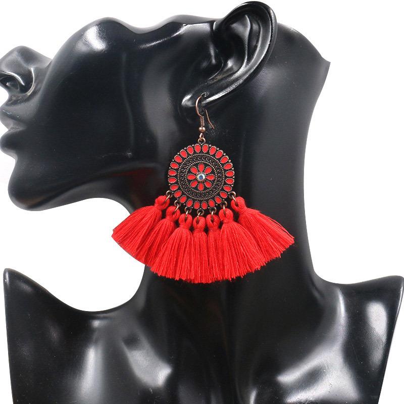 Fashion exaggerated tassel round bohemian vintage alloy earrings