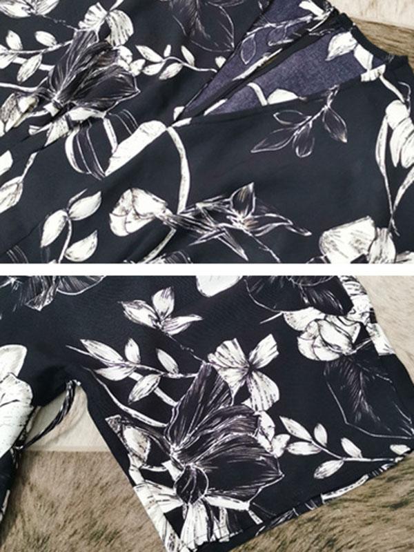 Casual Flower Printed Lace-up Jumpsuit