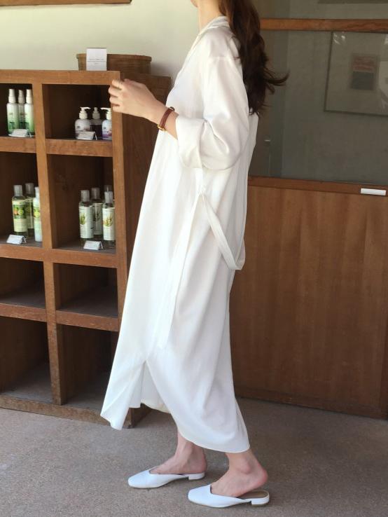 SIMPLE LAPEL SPLIT-SIDE LONG SLEEVES LONG DRESS