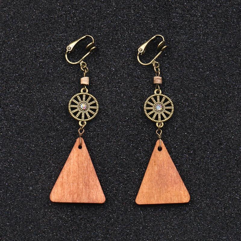 Round mesh simple wooden tassel earrings