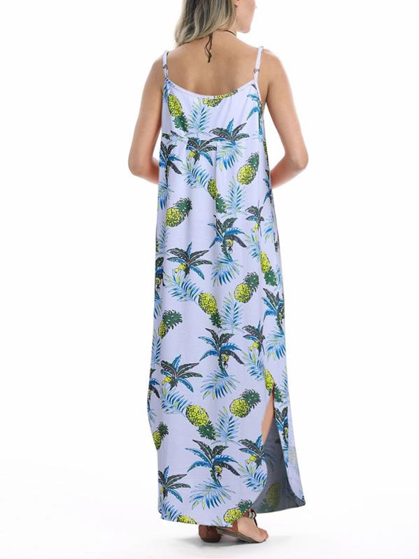 Loose Printed Condole Belt Midi Dress