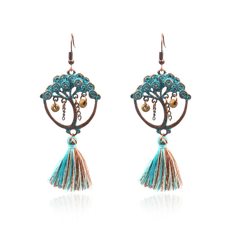 Retro national style earrings long tassel Pendant