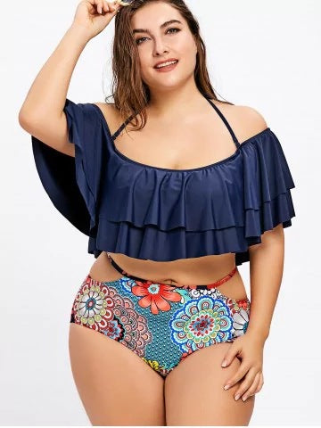 Big size fat woman swimsuit crushed flower high waist BIKINI SWIMSUIT