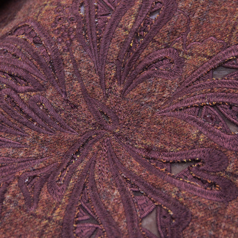 Vintage Thicken Wool Blends Hooded Long Sleeve Plaid Embroidery Coats