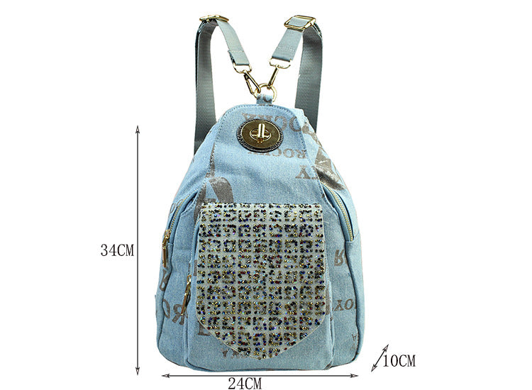 Denim printed diamond backpack