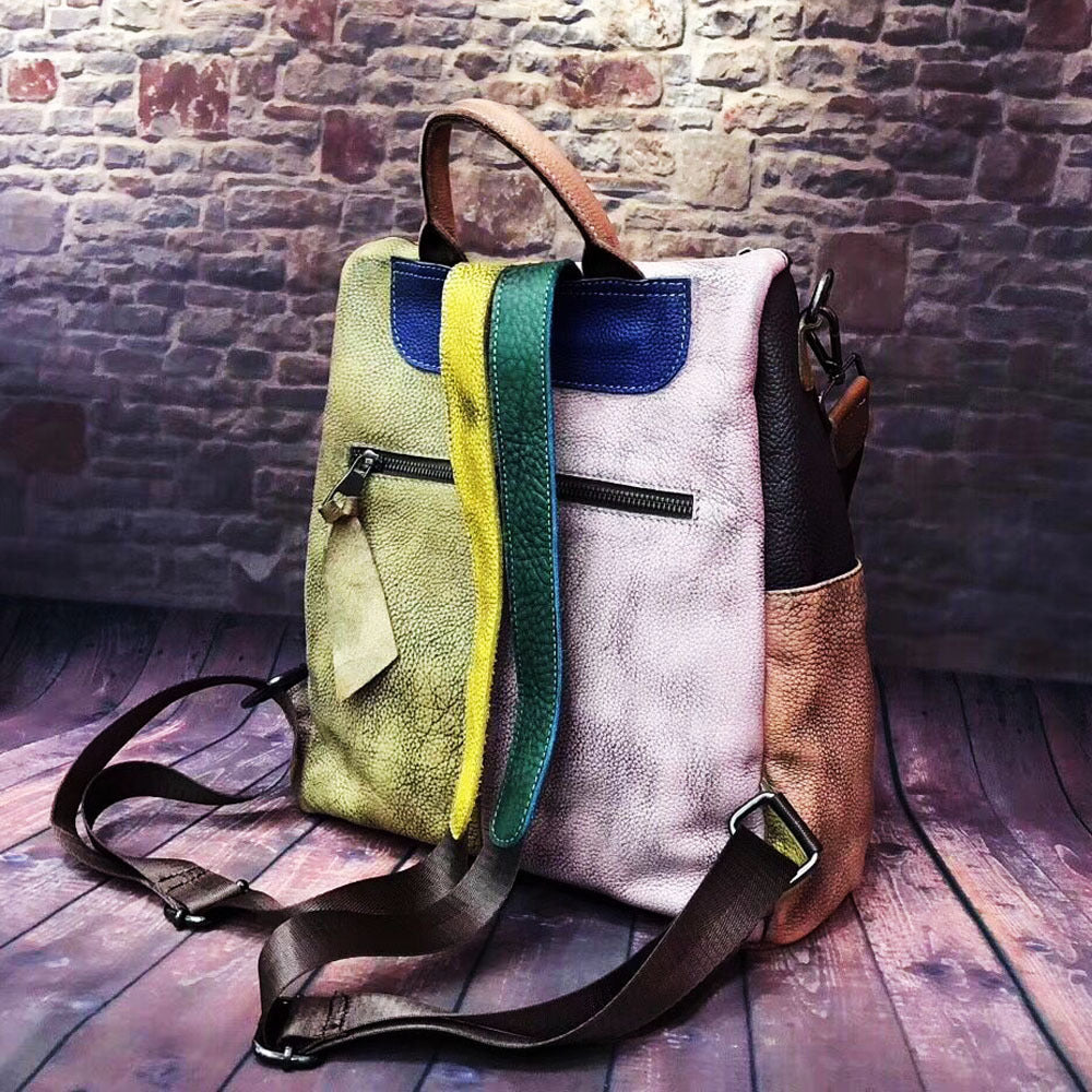 Fashion retro women's handbag, color rubbing, old Backpack