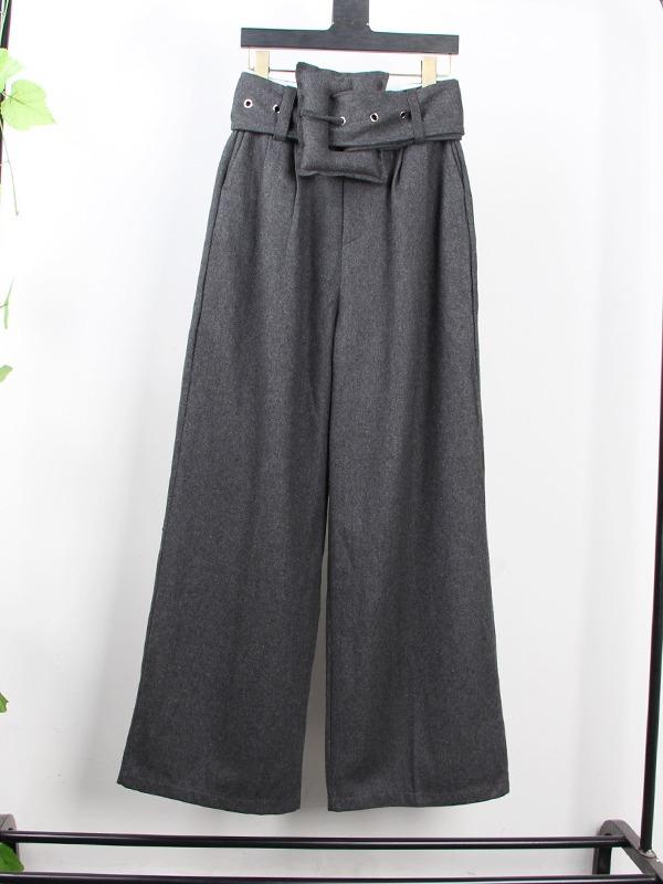 PERSONALITY BELT EMPIRE WOOLEN WIDE LEG PANTS - Zebrant