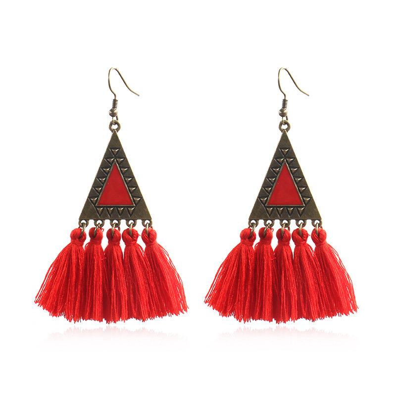 Exaggerated fashion long national wind wool tassel pendant earrings