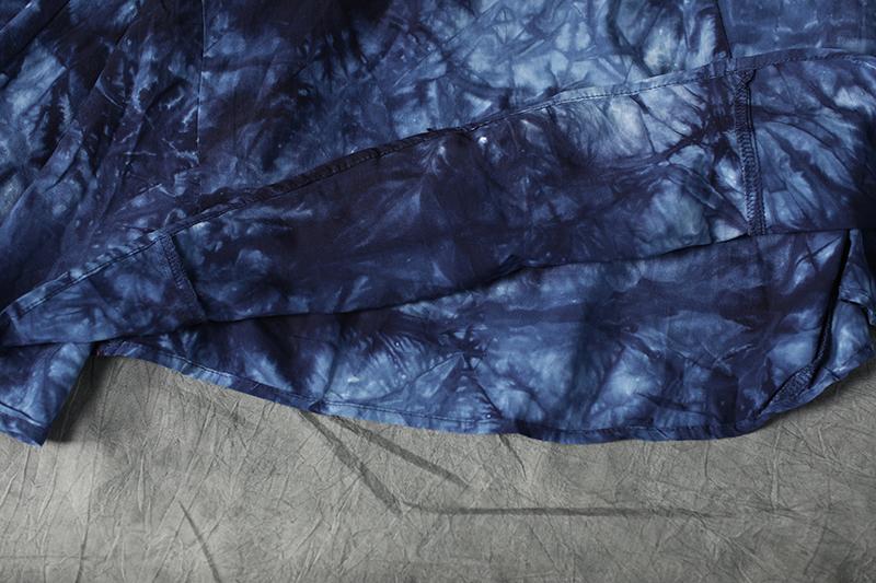 Cotton Retro Printing Loose Women Irregular Blue Dress