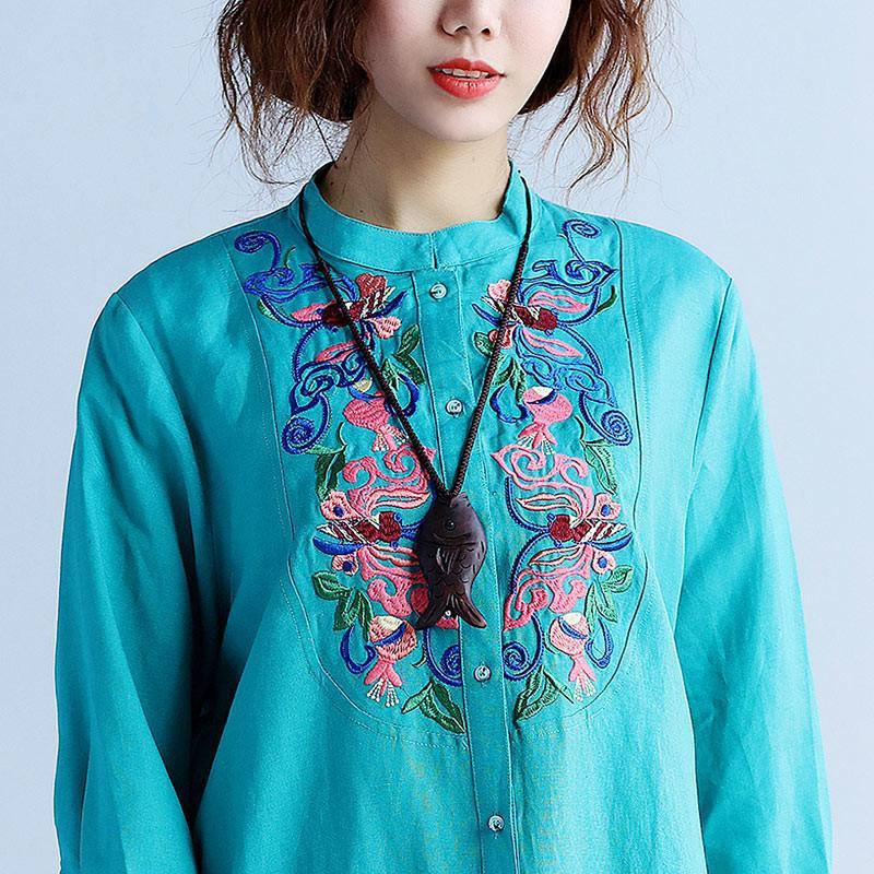Embroidered Women Ethnic Green Shirt Dress