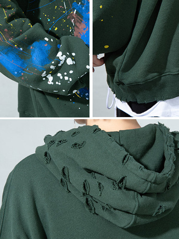 Fashion Printed Split-Joint Drawstring Hoodies Top