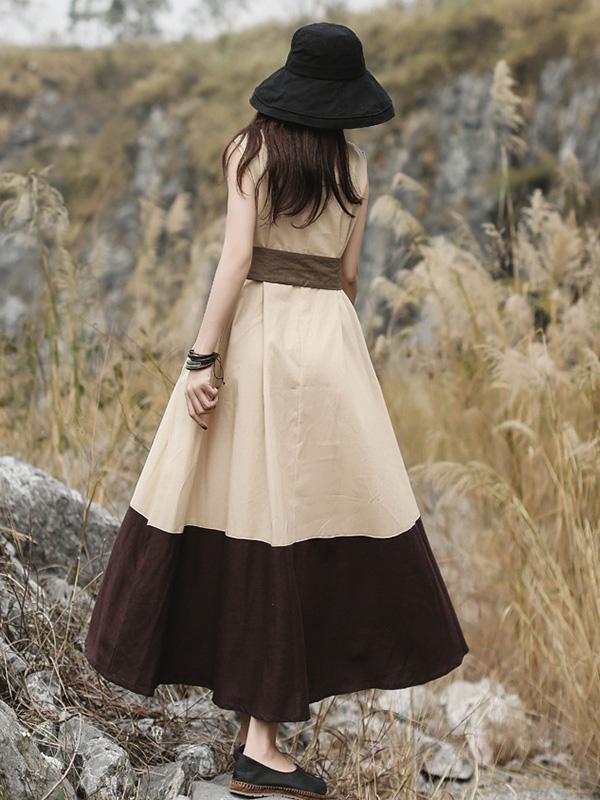 Literary Split-joint Long Dress