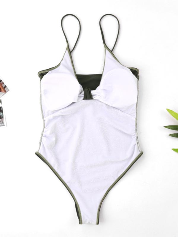 Bowknot Solid Spaghetti Straps One piece Swimwear