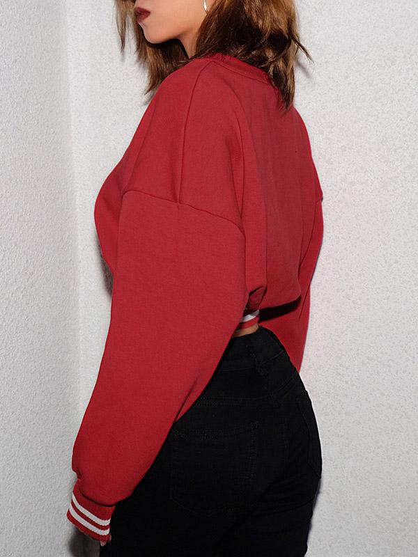 V-Neck Striped Crop Sweatershirts