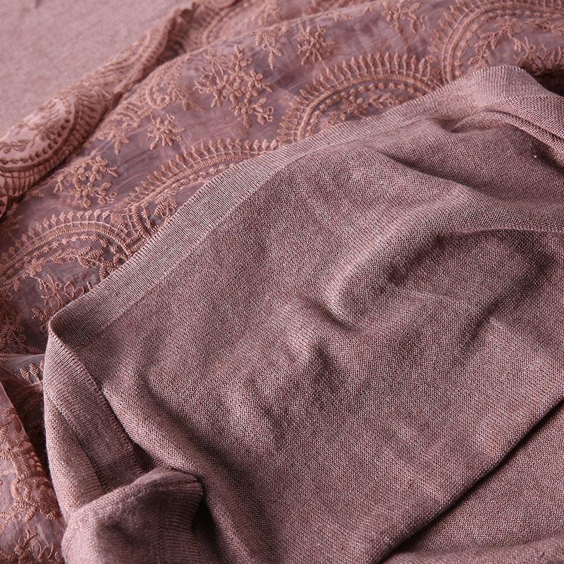 Buykud Stitching Embroidery Double Layer Hem Casual Dress