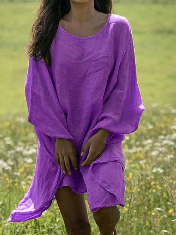 Loose Round Neck Solid Casual Mini Dress