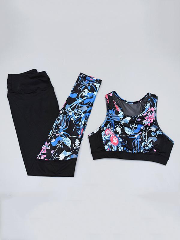 Printed Racerback Yoga Bra And Leggings Suits