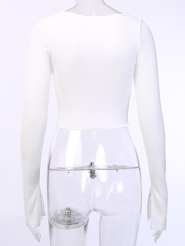 Long Sleeves V-Neck Exposed Navel Tees