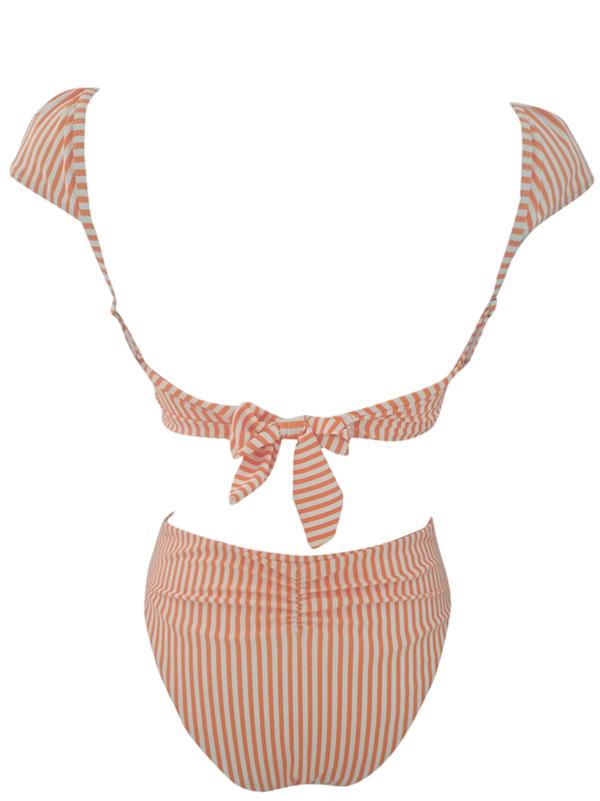 Pinstripe High Waisted Bikinis Swimwear