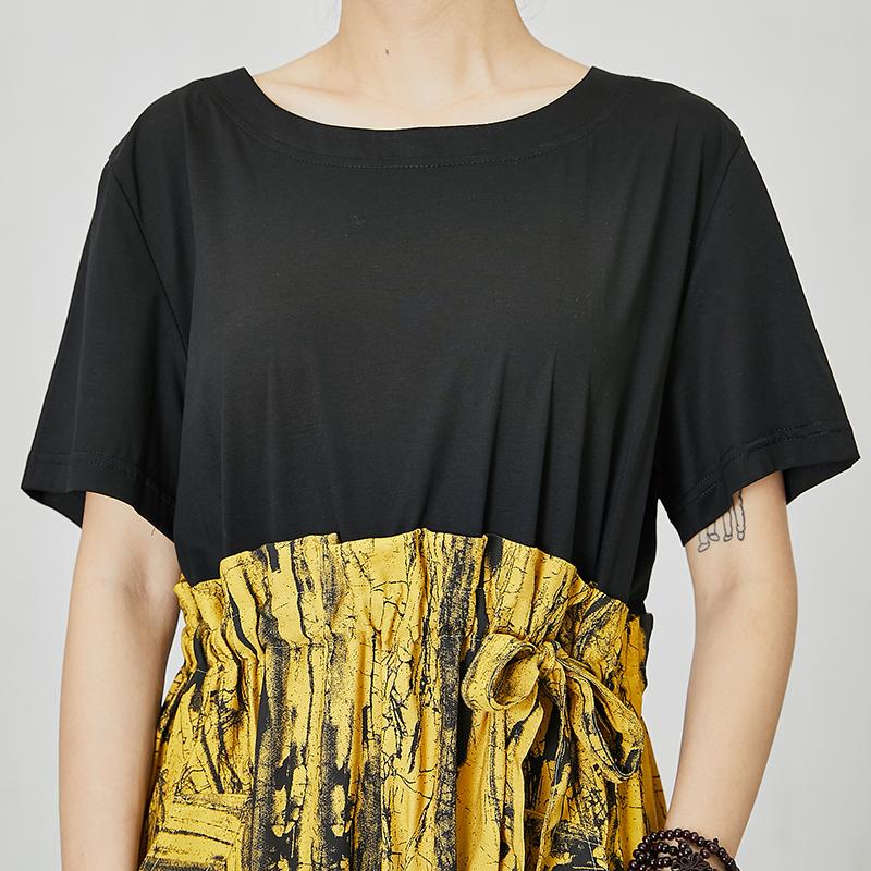 Abstract Printed Spliced Lacing Casual Dress