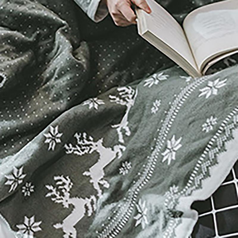 Acrylic Elk Snow Print Knitted Blanket