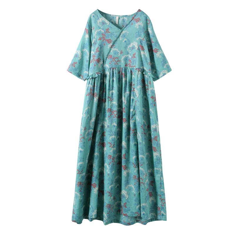 Agaric Lace Plant Printed Casual Loose Dress