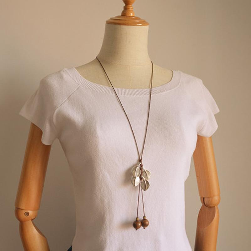 Alloy Leaves Ebony Beads Women Retro Necklace