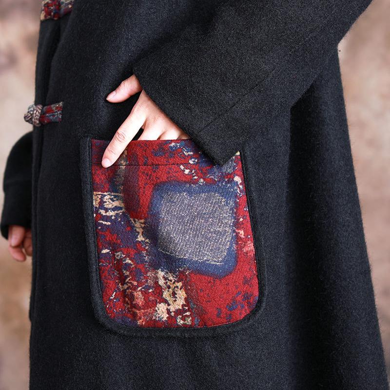 Appliques Retro Casual Warm Woolen Coat