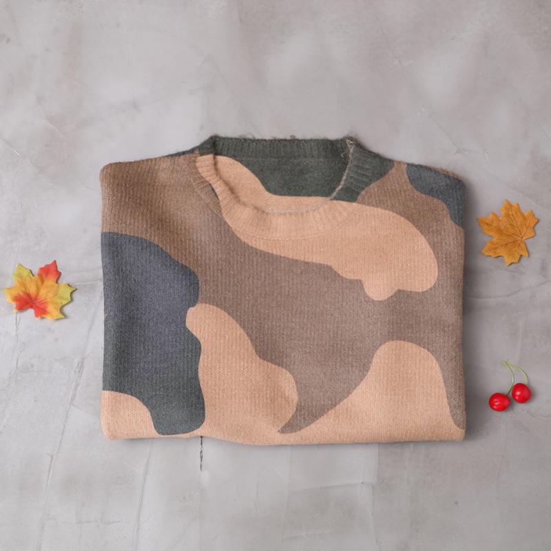 Autumn Winter Loose Camouflage Pullover Sweater