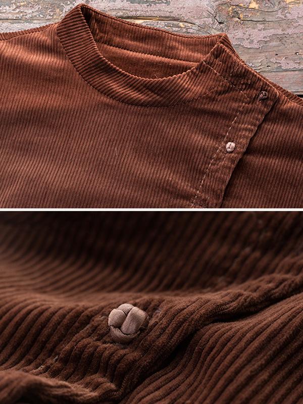 Plus Size - Autumn Winter Pleated Corduroy Dress